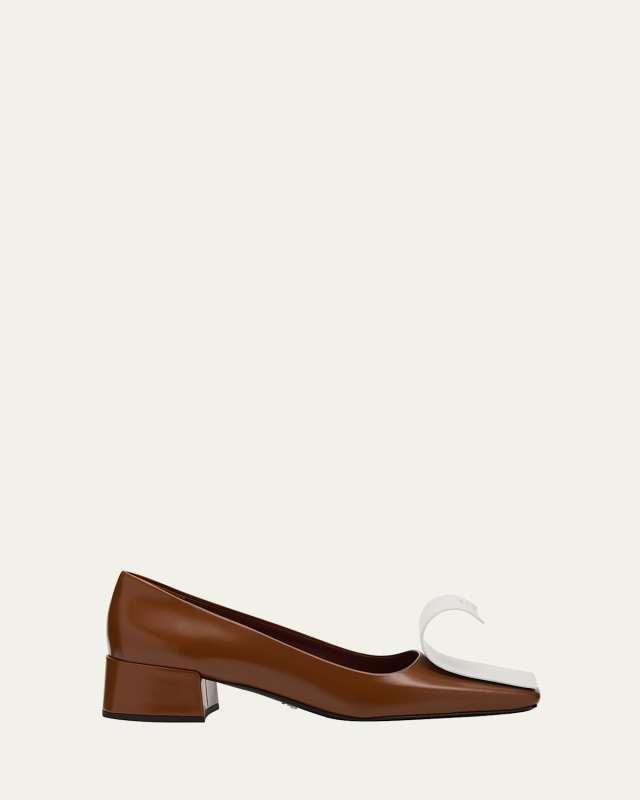 Dual Leather Pumps with Ribbon Detail